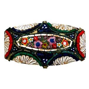 Antique Italian Glass Micro Mosaic Floral Brooch 1.25"